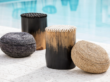 SAUVAGE - Synthetic rope and teak garden stool by CBdesign - view 3