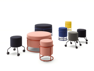 DROP - Round fabric pouf with castors by Cor - view 2