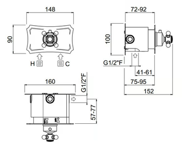 COLONIAL 21804EST-CR - Recessed thermostatic shower mixer with plate by Carimali - view 3
