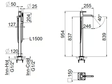 NAVIS 0-NVS7302EST-316 - Floor standing stainless steel bathtub mixer with hand shower by Carimali - view 3