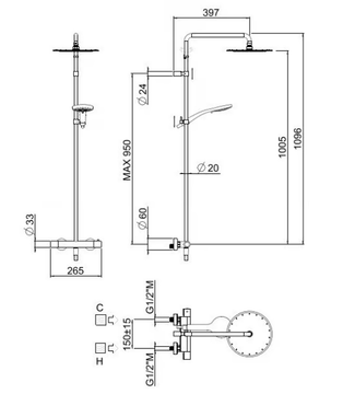 RIGOLETTO 00-0800-CR/00-0900-CR - Wall-mounted thermostatic shower panel with diverter by Carimali - view 3