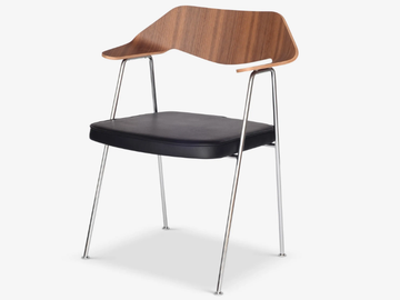 675 - Leather and veneered wood chair with armrests by Case - view 2