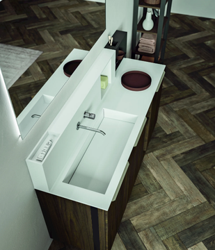 CARTABIANCA - Floor-standing melamine-faced chipboard vanity unit with doors with mirror by Cerasa - view 3