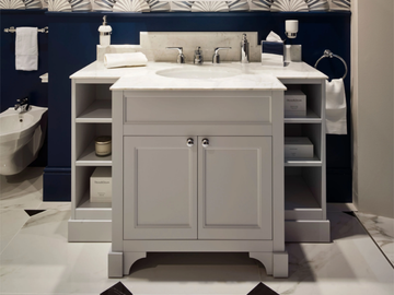 FLAIR - Wooden vanity unit with integrated washbasin and marble top by Devon&Devon - view 2