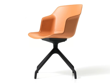 CLOP - Trestle-based tanned leather office chair with armrests by Diemme - view 3