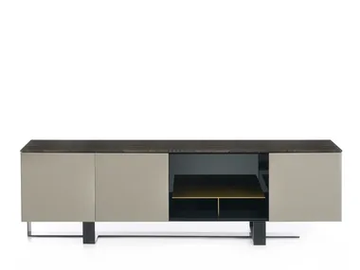 FRAME - Wooden sideboard with leather-covered doors and marble top by ENNE - view 2