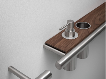 CILINDRO - Stainless steel and wood towel rack / bathroom wall shelf by FALPER - view 2