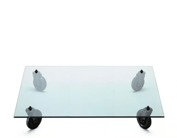 TAVOLO CON RUOTE - Square float glass coffee table with castors _ FontanaArte by Fontana Arte - view 3