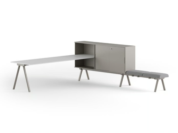 WORKSTATION 2027 BENCH - Wooden workstation desk with shelves by GABER - view 3
