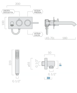 MEG11 5447 - Wall-mounted bathtub mixer with hand shower by GALASSIA - view 3