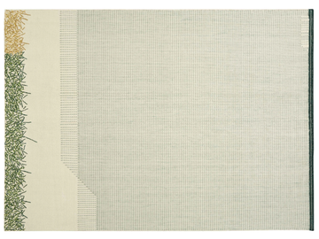 BACKSTITCH CALM GREEN - Striped rectangular handmade wool rug by GAN - view 2