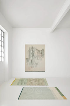 BACKSTITCH COMPOSITION GREEN - Striped rectangular handmade wool rug by GAN - view 3