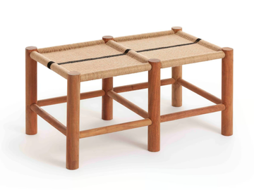 ROOTS DOUBLE STOOL 01 - Double low stool in acacia and jute wood by GAN - view 2