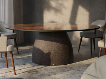 BARREL - Round fiberglass table with walnut root top by GANSK - view 3