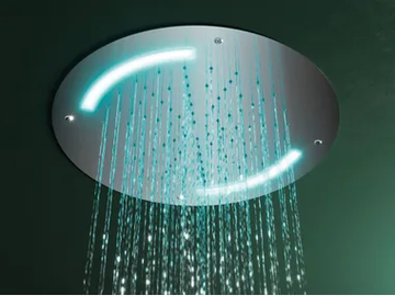 PIA19G - Round ceiling mounted steel overhead shower with chromotherapy by GEDA - view 2