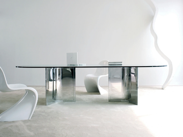 RAJ - Oval Glass and Stainless Steel table by Gallotti&Radice - view 2