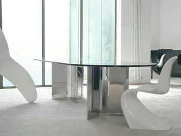 RAJ - Oval Glass and Stainless Steel table by Gallotti&Radice - view 3