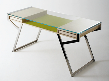 LUÌ - Glass and Stainless Steel writing desk with drawers by Gallotti&Radice - view 3