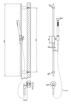 HABITO UNITO - Chromed brass shower wallbar with hand shower by Gessi - view 3