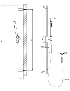 HABITO UNITO - Chromed brass shower wallbar with hand shower by Gessi - view 3