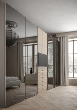 MODO - Built-in mirrored wooden wardrobe with drawers by Giessegi - view 3