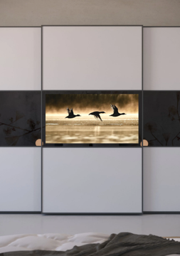 VISION - Built-in wooden wardrobe with built-in TV with sliding doors by Giessegi - view 3
