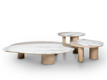 BORDEIRA - Oak and Calacatta marble coffee table set by Greenapple - view 2
