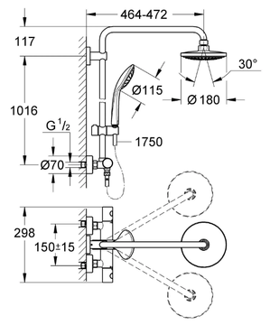 EUPHORIA SYSTEM 180 - Wall-mounted thermostatic shower panel by Grohe - view 3