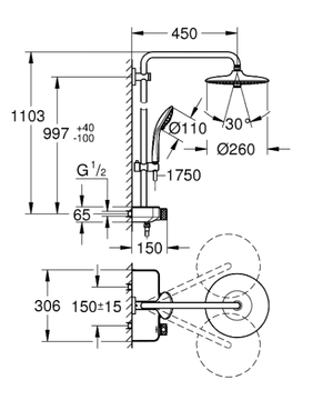 EUPHORIA SMARTCONTROL SYSTEM 260 MONO - Wall-mounted thermostatic shower panel by Grohe - view 3