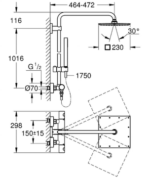 EUPHORIA SYSTEM 230 - Wall-mounted thermostatic shower panel with overhead shower by Grohe - view 3
