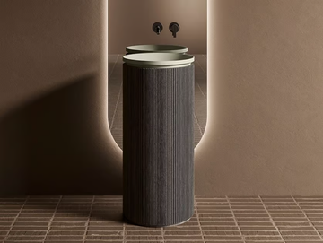 GRATE - Freestanding round marble and wood washbasin by INBANI - view 2
