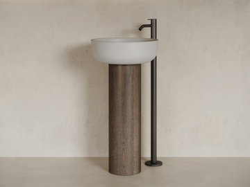 PRIME FREESTANDING - Freestanding round single Solid Surface and wooden washbasin by INBANI - view 2
