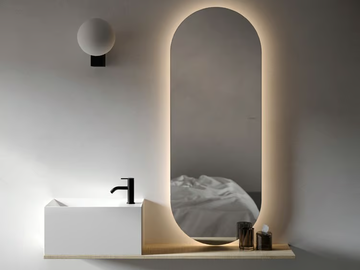 NORM - Oval wooden mirror with integrated lighting with shelf by INBANI - view 2
