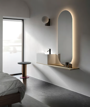 NORM - Oval wooden mirror with integrated lighting with shelf by INBANI - view 3