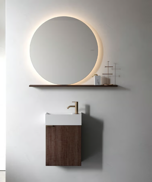 NORM - Round wooden mirror with integrated lighting with shelf by INBANI - view 3