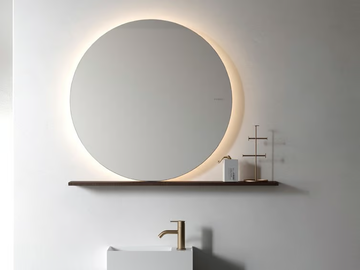 NORM - Round wooden mirror with integrated lighting with shelf by INBANI - view 2