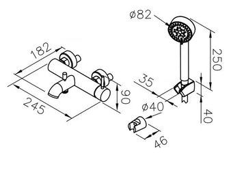 PAN I - Wall-mounted single handle chromed brass bathtub mixer with hand shower by JUSTIME - view 3