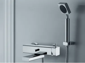 MARK - Wall-mounted chromed brass bathtub mixer with hand shower by JUSTIME - view 2