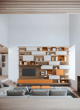 NIVEAU - Wall-mounted wooden storage wall with integrated lighting by Kico - view 3