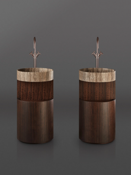 HUG - Freestanding round marble and wood washbasin by Kreoo - view 3