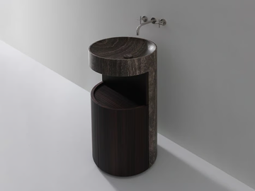 HUG - Freestanding round marble and wood washbasin by Kreoo - view 2