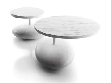 PAVE - Round marble and larch coffee table by Kreoo - view 2