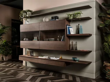 CHRONOS - Wall-mounted wood and glass storage wall by L'Ottocento - view 2
