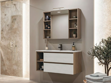 CUBIK 03 - Wall-mounted wooden vanity unit with mirror by LEGNOBAGNO - view 2