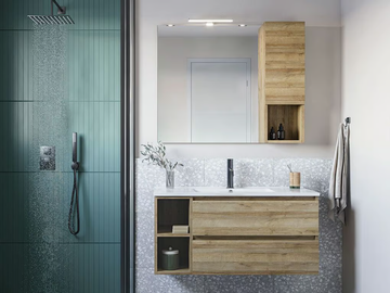 CUBIK 04 - Wall-mounted wooden vanity unit with cabinets by LEGNOBAGNO - view 2