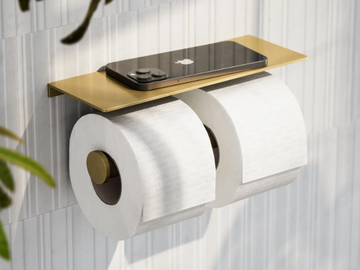 DEKA - Double stainless steel toilet roll holder with shelf by LUSSO - view 2