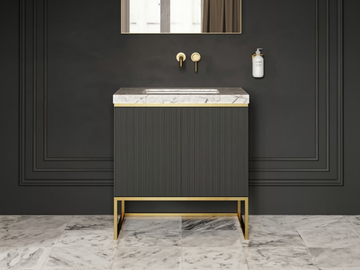 COUTURE - Floor-standing single wooden vanity unit with integrated washbasin by LUSSO - view 2