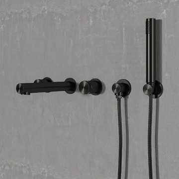 URBAN - 5 hole wall-mounted bathtub set with hand shower by LUSSO - view 3