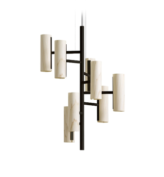 BLACK NOTE CHANDELIER - Wood veneer and metal pendant lamp by LZF - view 3