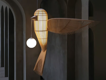 BIG BIRD VERTICAL - Handmade wood veneer pendant lamp by LZF - view 3